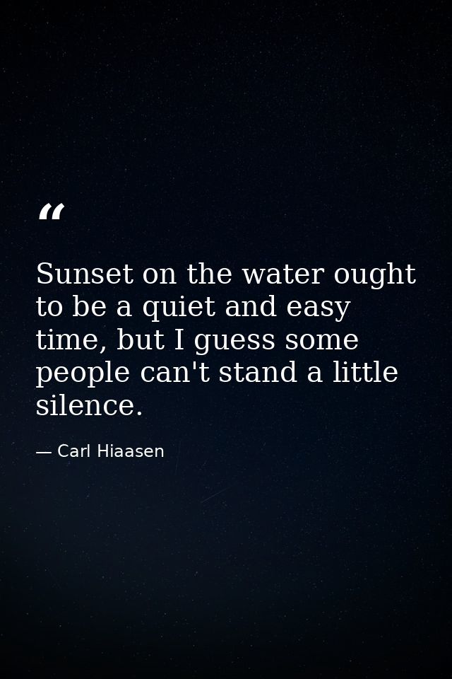 Sunset on the water ought to be a quiet and easy time, but I guess some people can't stand a little silence. — Carl Hiaasen