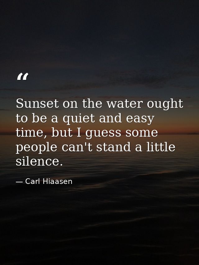 Sunset on the water ought to be a quiet and easy time, but I guess some people can't stand a little silence. — Carl Hiaasen