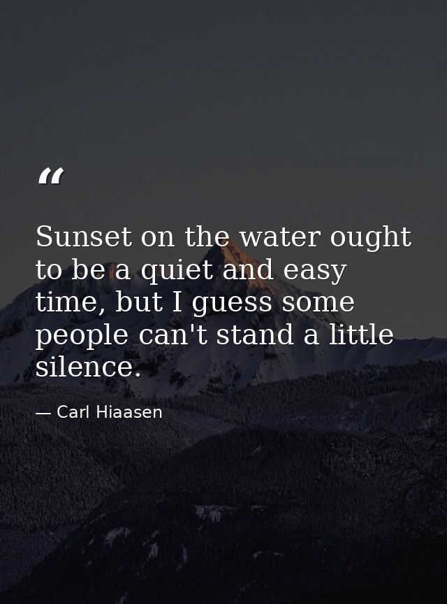 Sunset on the water ought to be a quiet and easy time, but I guess some people can't stand a little silence. — Carl Hiaasen