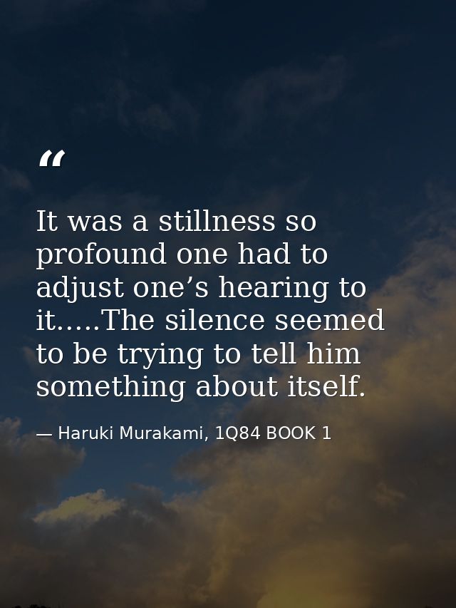 It was a stillness so profound one had to adjust one’s hearing to it.....The silence seemed to be trying to tell him som — Haruki Murakami, 1Q84 BOOK 1