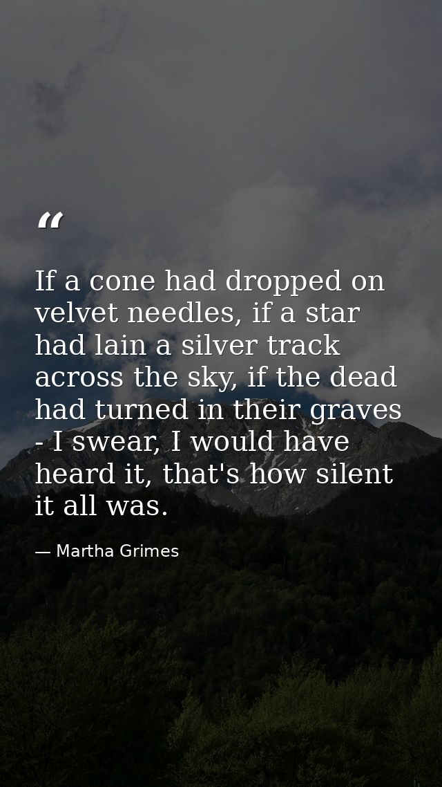If a cone had dropped on velvet needles, if a star had lain a silver track across the sky, if the dead had turned in the — Martha Grimes