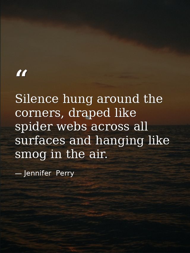 Silence hung around the corners, draped like spider webs across all surfaces and hanging like smog in the air. — Jennifer  Perry