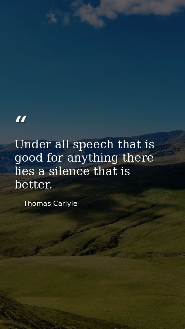 Under all speech that is good for anything there lies a silence that is better. — Thomas Carlyle