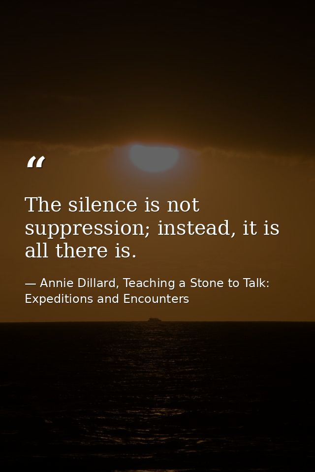 The silence is not suppression; instead, it is all there is. — Annie Dillard, Teaching a Stone to Talk: Expeditions and Encounters