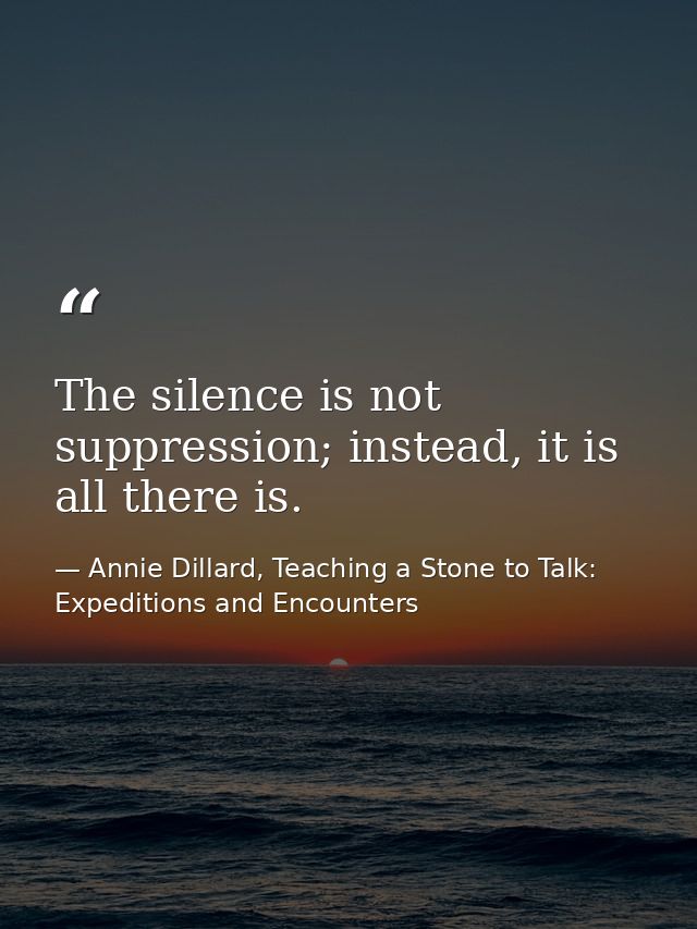 The silence is not suppression; instead, it is all there is. — Annie Dillard, Teaching a Stone to Talk: Expeditions and Encounters