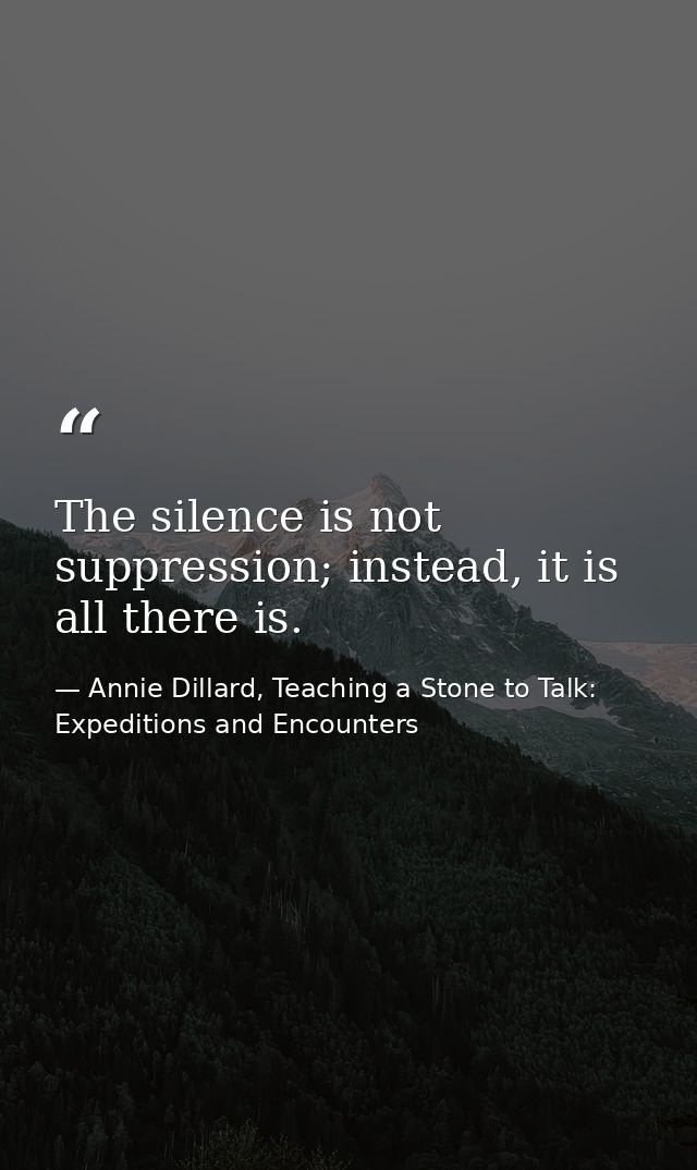 The silence is not suppression; instead, it is all there is. — Annie Dillard, Teaching a Stone to Talk: Expeditions and Encounters