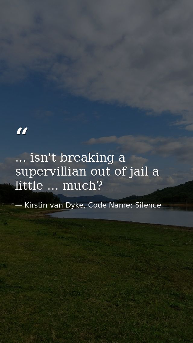 ... isn't breaking a supervillian out of jail a little ... much? — Kirstin van Dyke, Code Name: Silence