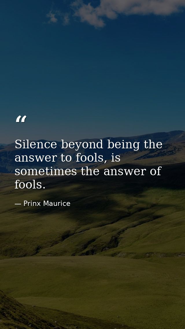 Silence beyond being the answer to fools, is sometimes the answer of fools. — Prinx Maurice