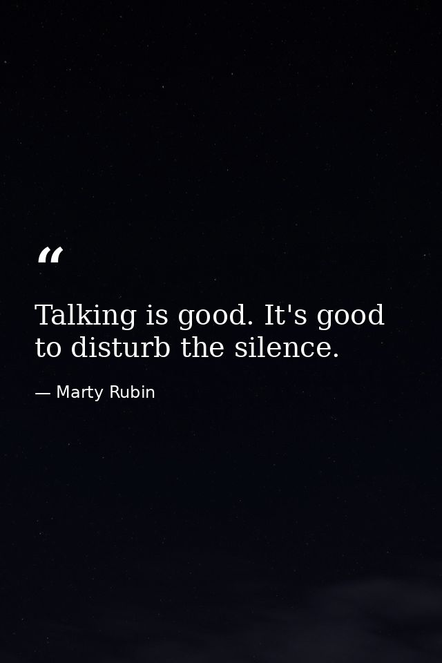 Talking is good. It's good to disturb the silence. — Marty Rubin