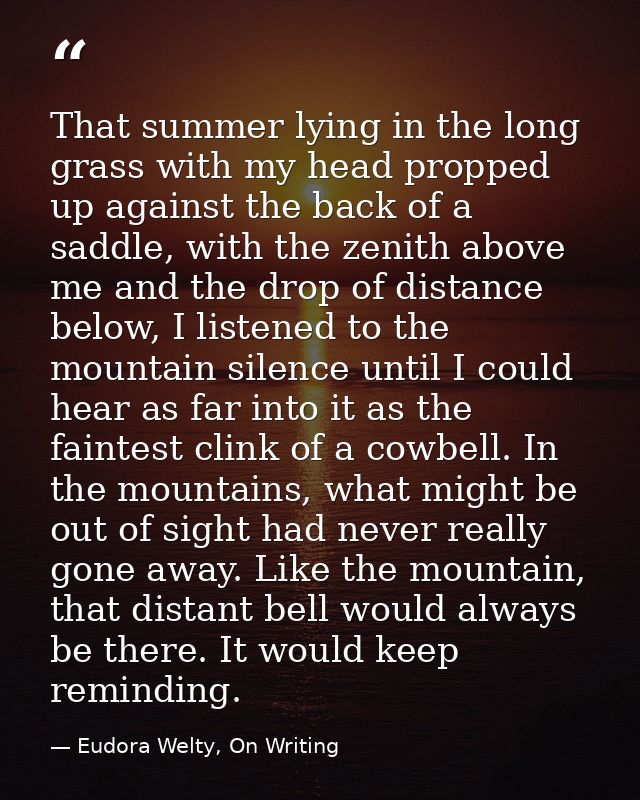 That summer lying in the long grass with my head propped up against the back of a saddle, with the zenith above me and t — Eudora Welty, On Writing