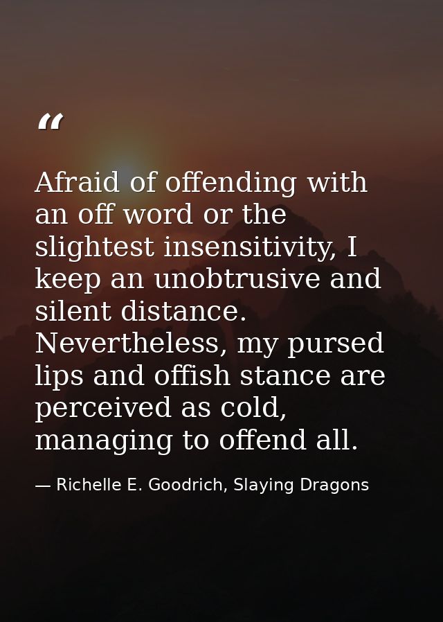 Afraid of offending with an off word or the slightest insensitivity, I keep an unobtrusive and silent distance. Neverthe — Richelle E. Goodrich, Slaying Dragons