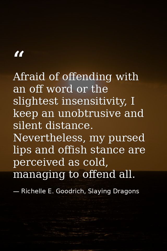 Afraid of offending with an off word or the slightest insensitivity, I keep an unobtrusive and silent distance. Neverthe — Richelle E. Goodrich, Slaying Dragons