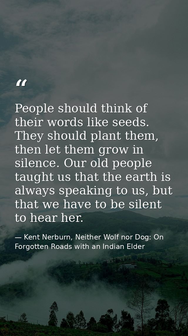 People should think of their words like seeds. They should plant them, then let them grow in silence. Our old people tau — Kent Nerburn, Neither Wolf nor Dog: On Forgotten Roads with an Indian Elder