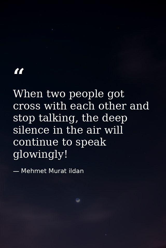 When two people got cross with each other and stop talking, the deep silence in the air will continue to speak glowingly — Mehmet Murat ildan