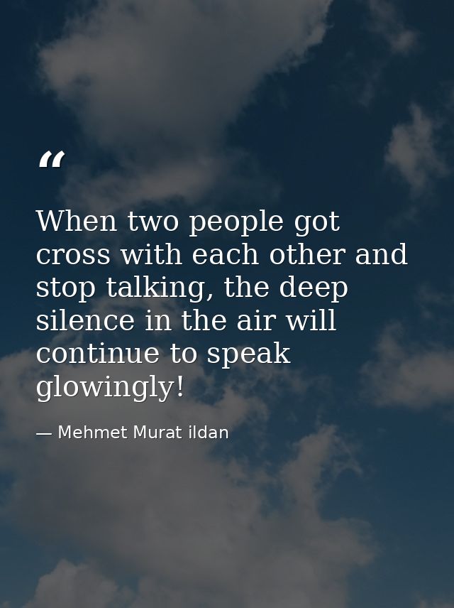 When two people got cross with each other and stop talking, the deep silence in the air will continue to speak glowingly — Mehmet Murat ildan