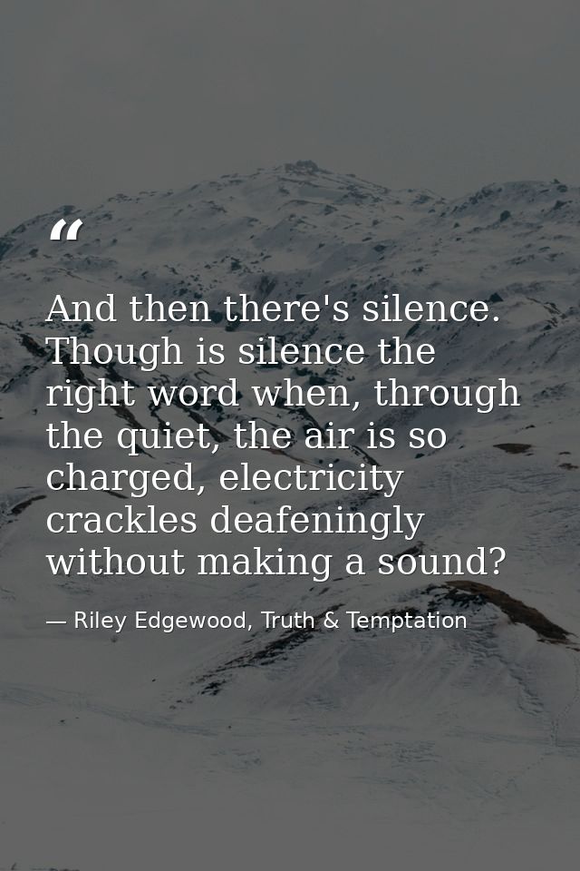 And then there's silence. Though is silence the right word when, through the quiet, the air is so charged, electricity c — Riley Edgewood, Truth & Temptation