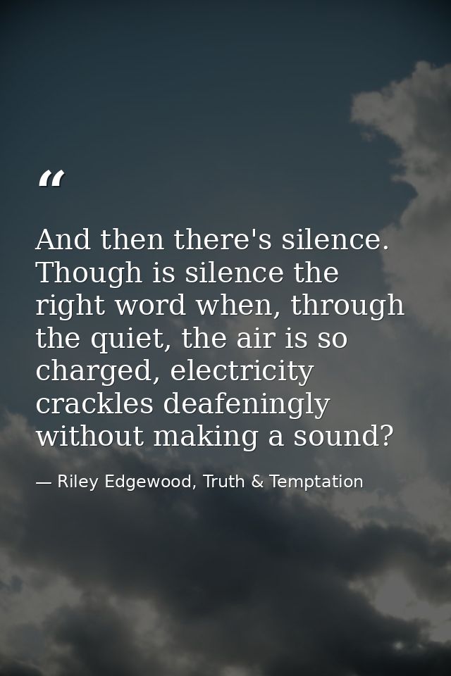 And then there's silence. Though is silence the right word when, through the quiet, the air is so charged, electricity c — Riley Edgewood, Truth & Temptation