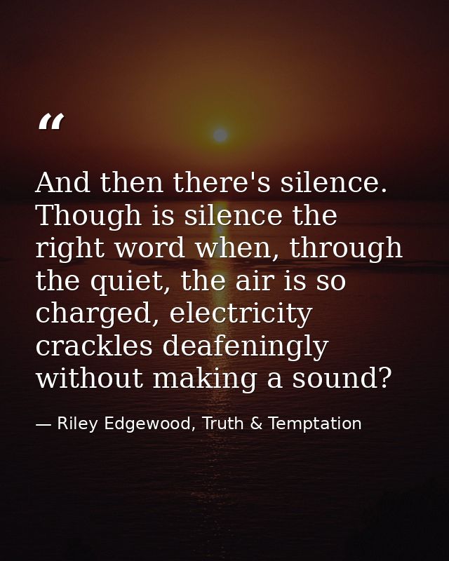 And then there's silence. Though is silence the right word when, through the quiet, the air is so charged, electricity c — Riley Edgewood, Truth & Temptation