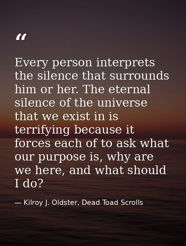 Every person interprets the silence that surrounds him or her. The eternal silence of the universe that we exist in is t — Kilroy J. Oldster, Dead Toad Scrolls