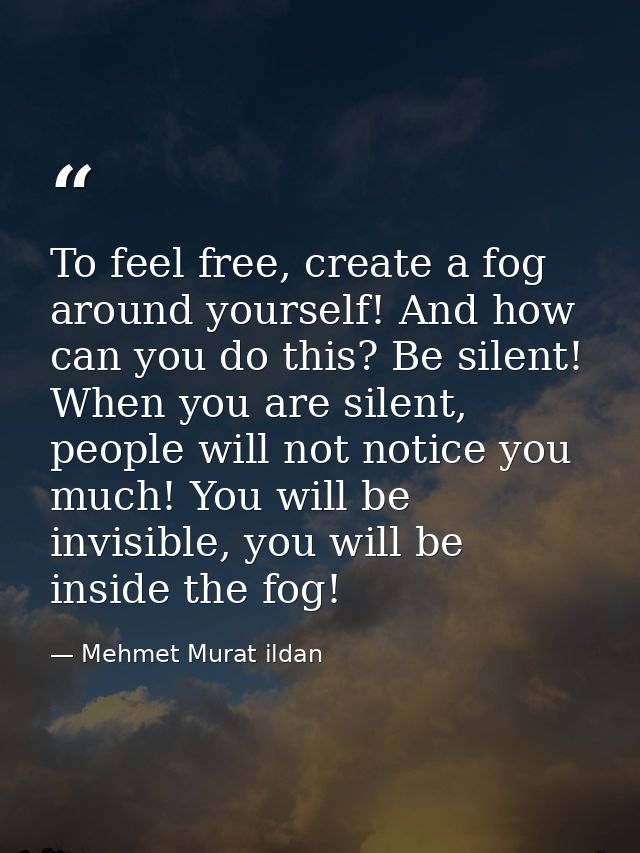 To feel free, create a fog around yourself! And how can you do this? Be silent! When you are silent, people will not not — Mehmet Murat ildan