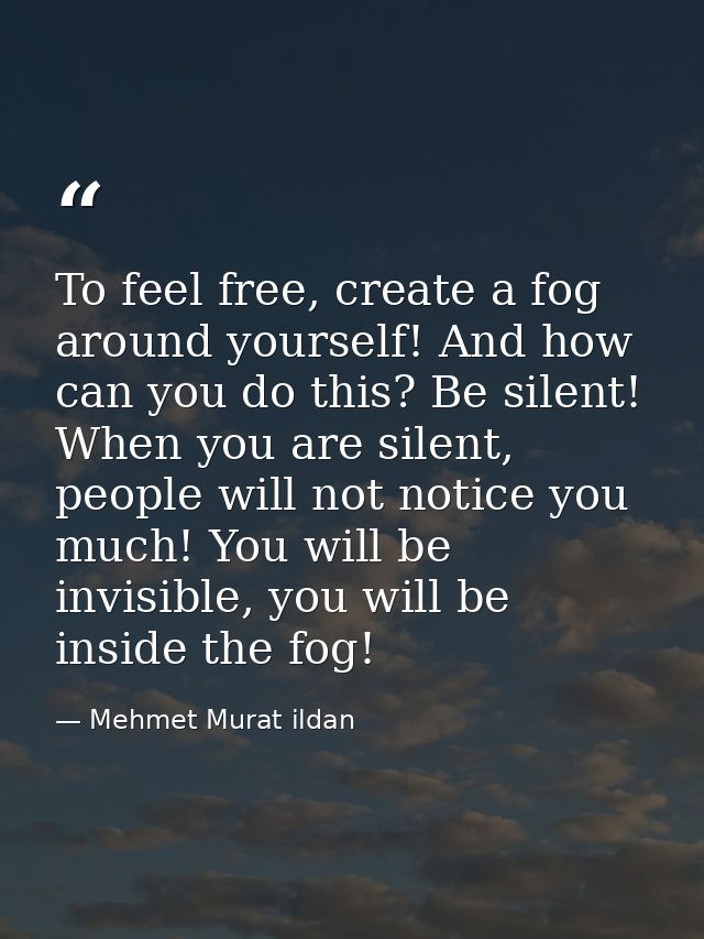 To feel free, create a fog around yourself! And how can you do this? Be silent! When you are silent, people will not not — Mehmet Murat ildan