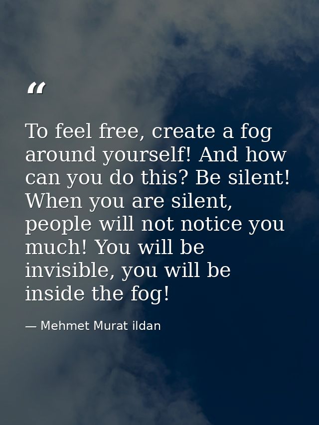 To feel free, create a fog around yourself! And how can you do this? Be silent! When you are silent, people will not not — Mehmet Murat ildan