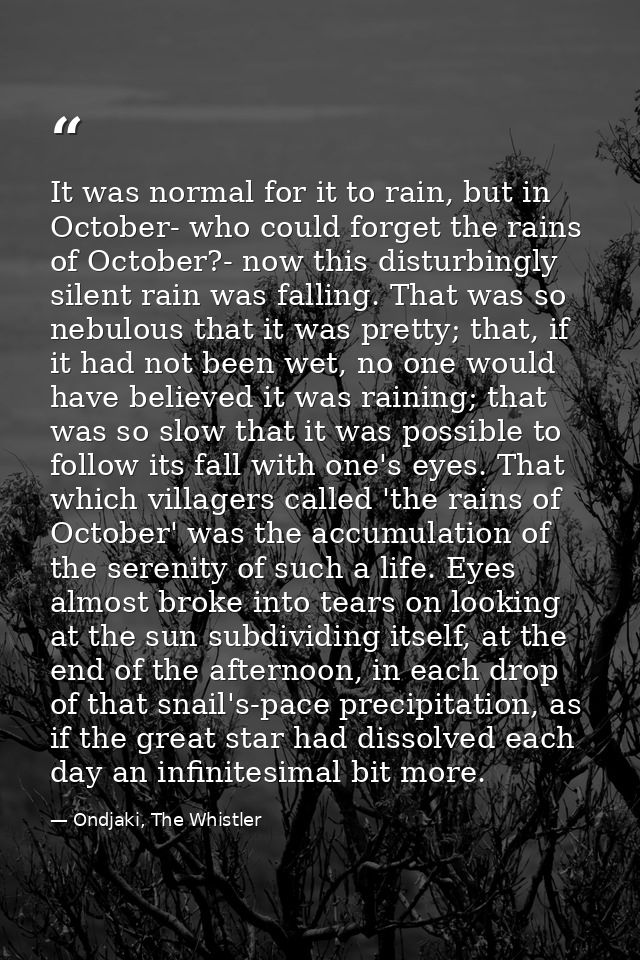 It was normal for it to rain, but in October- who could forget the rains of October?- now this disturbingly silent rain  — Ondjaki, The Whistler