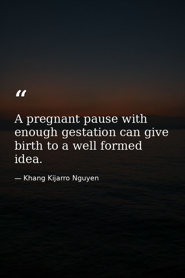 A pregnant pause with enough gestation can give birth to a well formed idea. — Khang Kijarro Nguyen