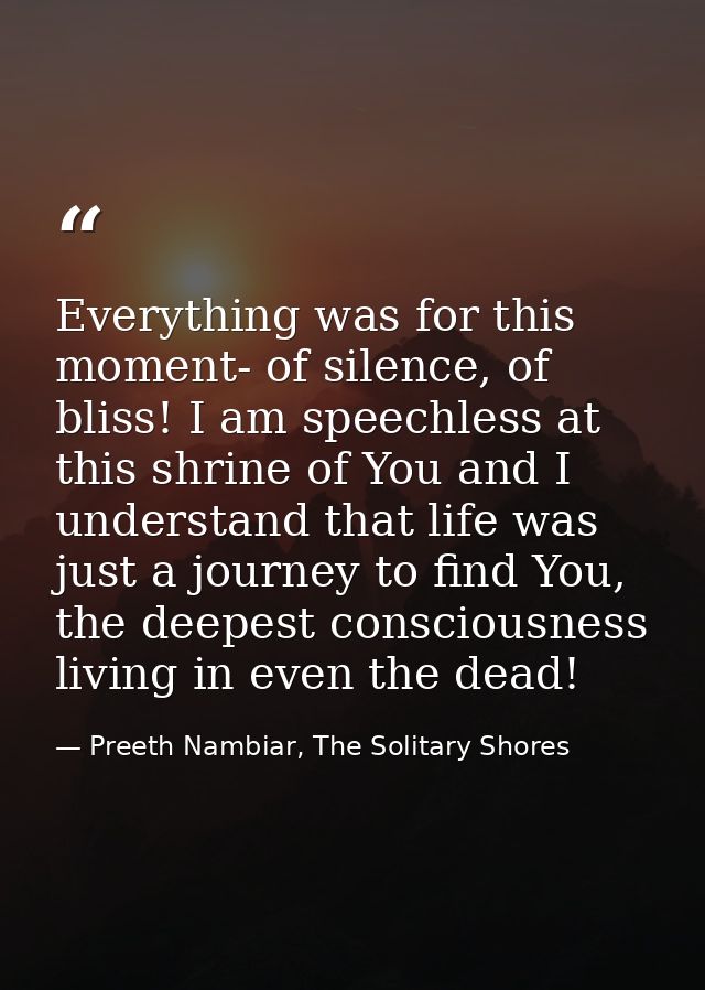 Everything was for this moment- of silence, of bliss! I am speechless at this shrine of You and I understand that life w — Preeth Nambiar, The Solitary Shores