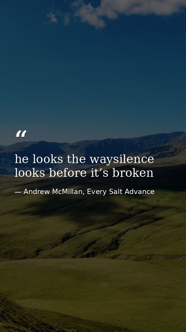 he looks the waysilence looks before it’s broken — Andrew McMillan, Every Salt Advance