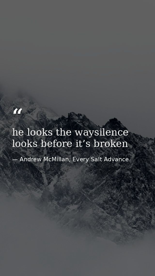 he looks the waysilence looks before it’s broken — Andrew McMillan, Every Salt Advance