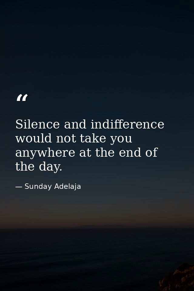 Silence and indifference would not take you anywhere at the end of the day. — Sunday Adelaja