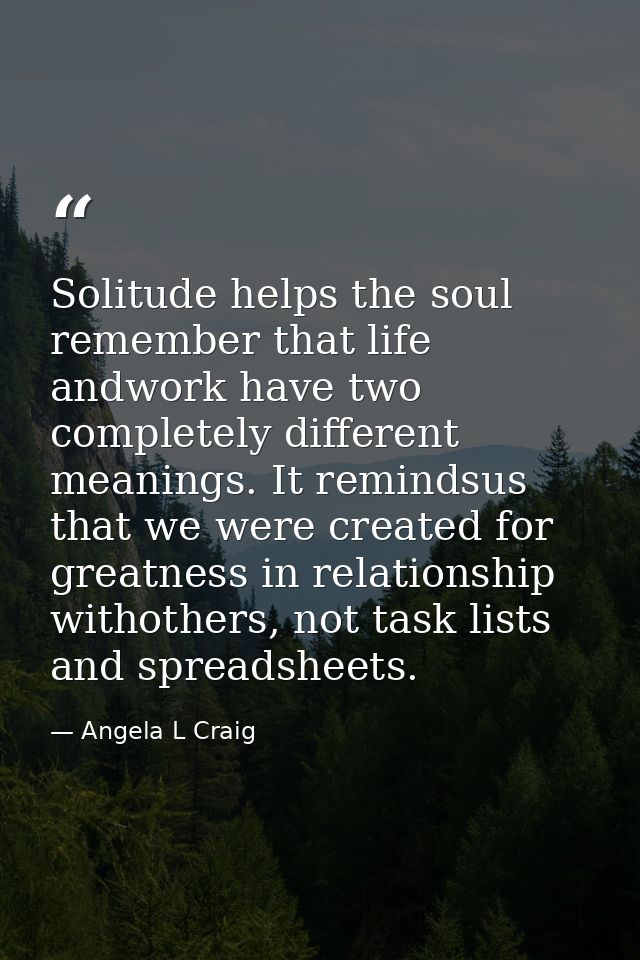 Solitude helps the soul remember that life andwork have two completely different meanings. It remindsus that we were cre — Angela L Craig