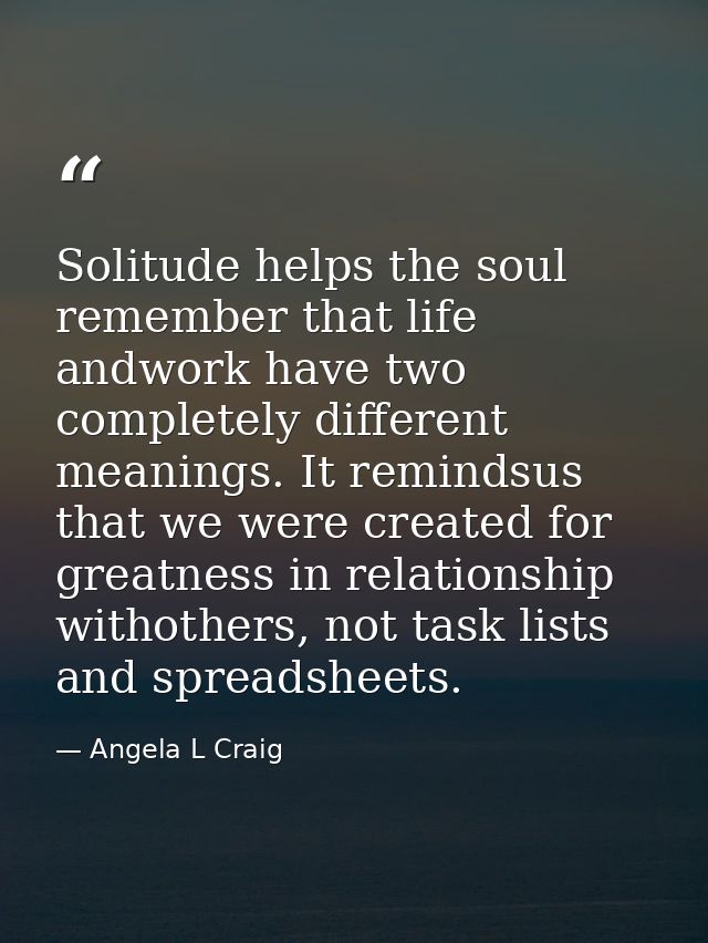 Solitude helps the soul remember that life andwork have two completely different meanings. It remindsus that we were cre — Angela L Craig
