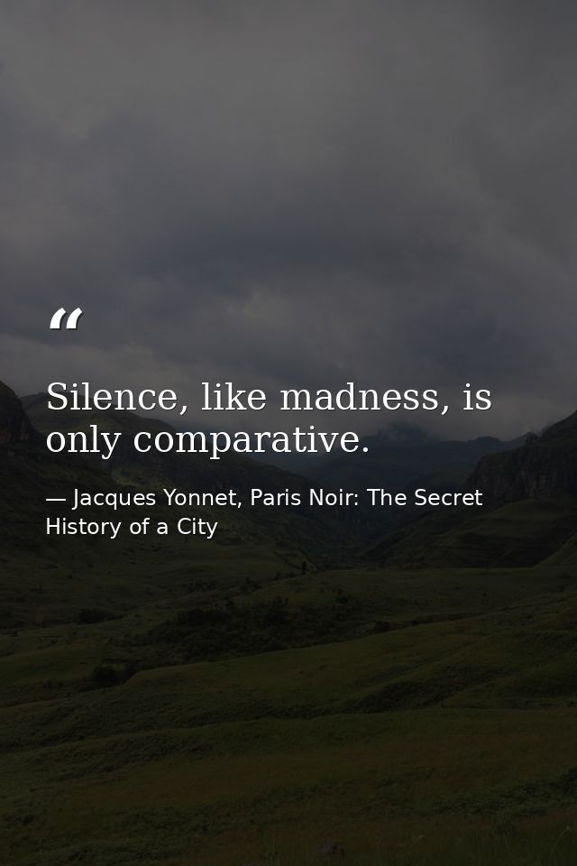 Silence, like madness, is only comparative. — Jacques Yonnet, Paris Noir: The Secret History of a City