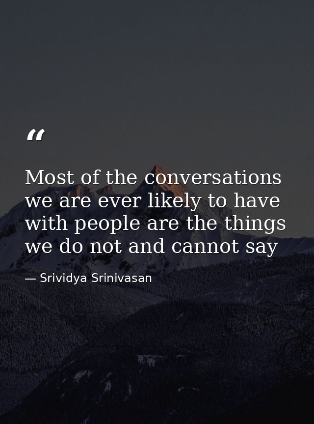 Most of the conversations we are ever likely to have with people are the things we do not and cannot say — Srividya Srinivasan