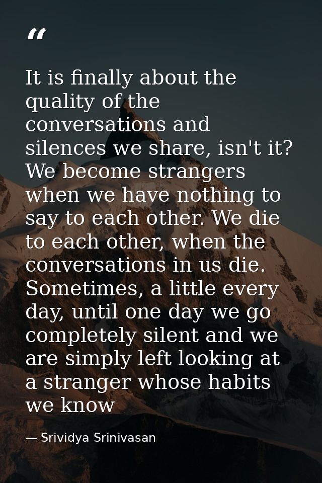 It is finally about the quality of the conversations and silences we share, isn't it? We become strangers when we have n — Srividya Srinivasan