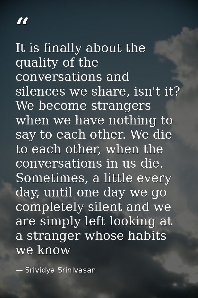 It is finally about the quality of the conversations and silences we share, isn't it? We become strangers when we have n — Srividya Srinivasan
