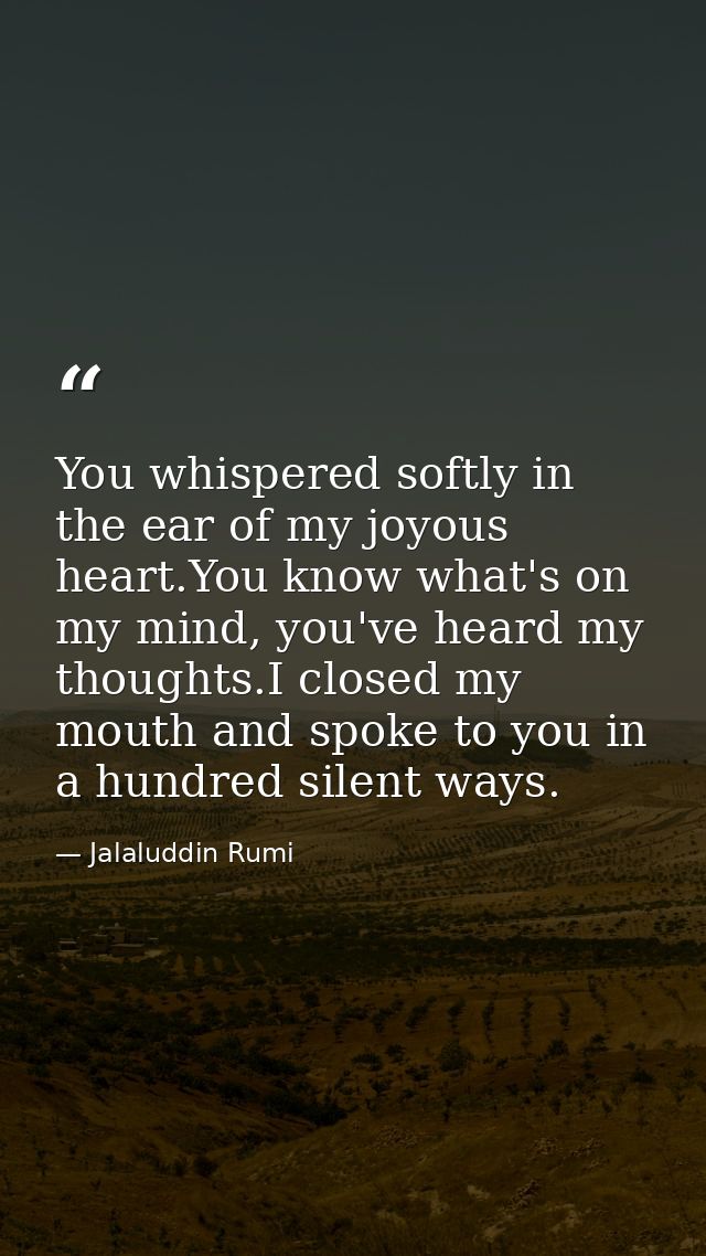 You whispered softly in the ear of my joyous heart.You know what's on my mind, you've heard my thoughts.I closed my mout — Jalaluddin Rumi
