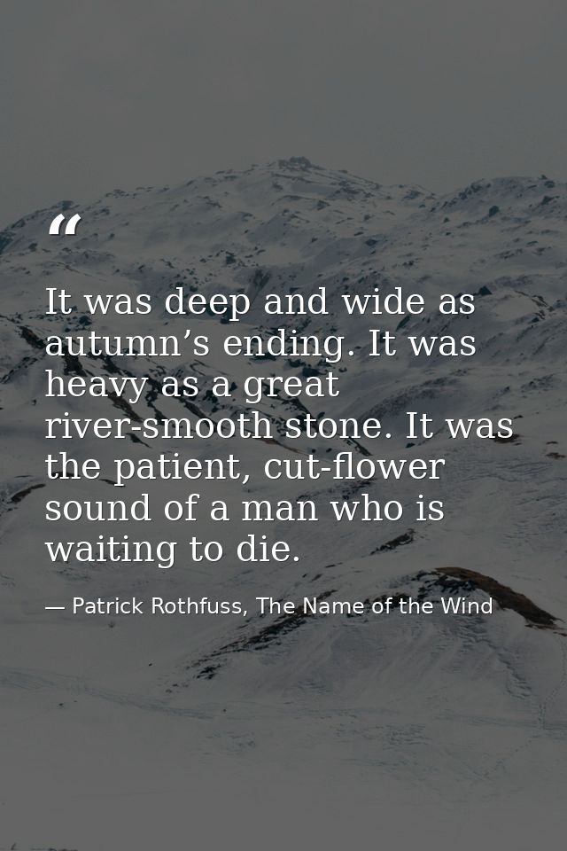 It was deep and wide as autumn’s ending. It was heavy as a great river-smooth stone. It was the patient, cut-flower soun — Patrick Rothfuss, The Name of the Wind