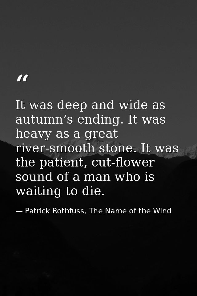 It was deep and wide as autumn’s ending. It was heavy as a great river-smooth stone. It was the patient, cut-flower soun — Patrick Rothfuss, The Name of the Wind