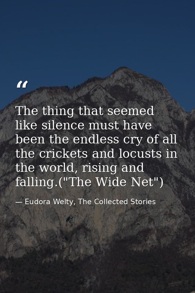 The thing that seemed like silence must have been the endless cry of all the crickets and locusts in the world, rising a — Eudora Welty, The Collected Stories