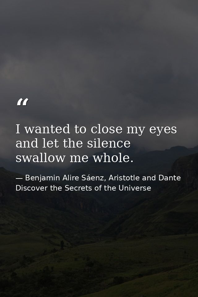 I wanted to close my eyes and let the silence swallow me whole. — Benjamin Alire Sáenz, Aristotle and Dante Discover the Secrets of the Universe