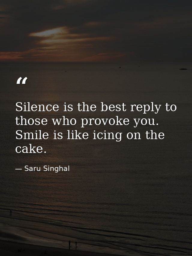 Silence is the best reply to those who provoke you. Smile is like icing on the cake. — Saru Singhal