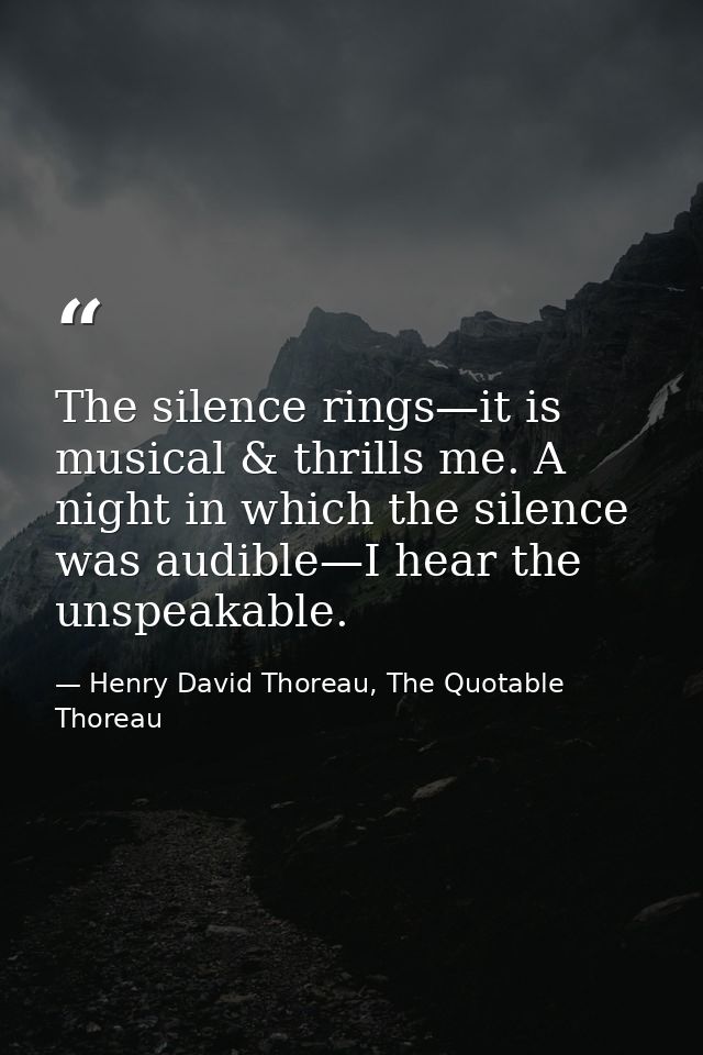 The silence rings—it is musical & thrills me. A night in which the silence was audible—I hear the unspeakable. — Henry David Thoreau, The Quotable Thoreau