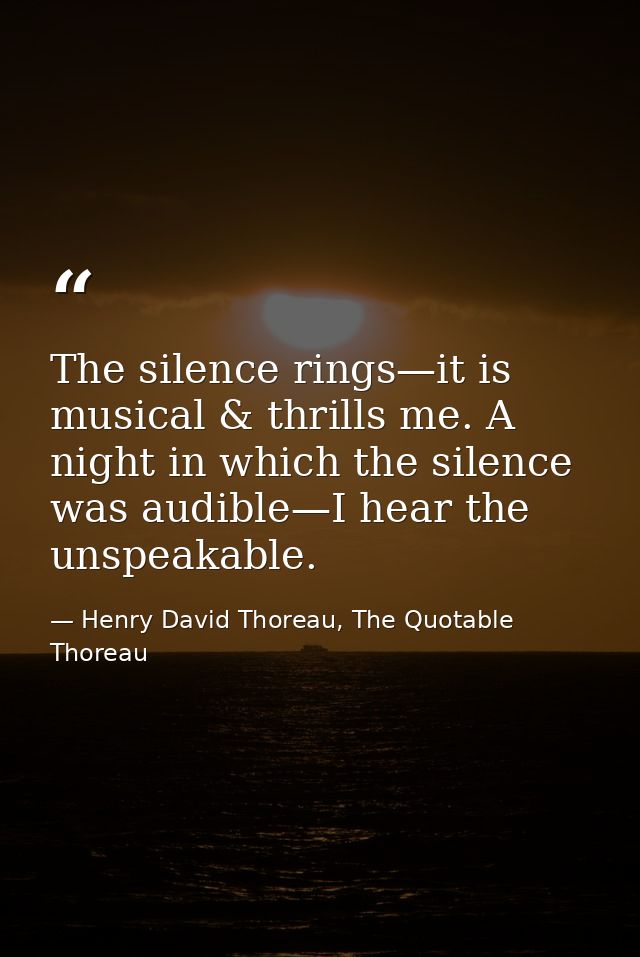 The silence rings—it is musical & thrills me. A night in which the silence was audible—I hear the unspeakable. — Henry David Thoreau, The Quotable Thoreau