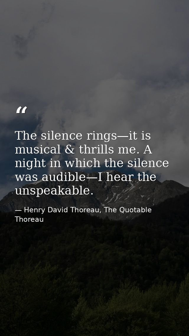 The silence rings—it is musical & thrills me. A night in which the silence was audible—I hear the unspeakable. — Henry David Thoreau, The Quotable Thoreau