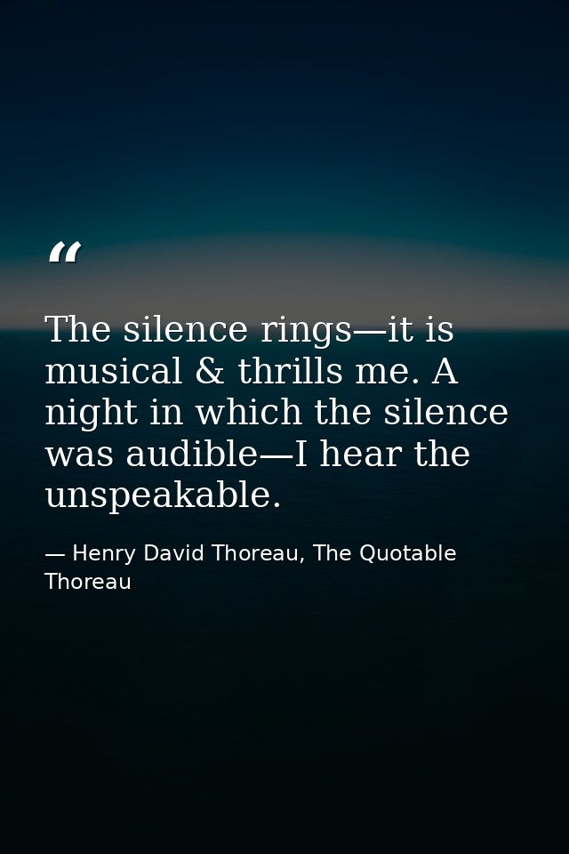 The silence rings—it is musical & thrills me. A night in which the silence was audible—I hear the unspeakable. — Henry David Thoreau, The Quotable Thoreau