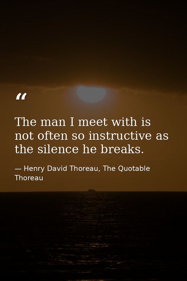 The man I meet with is not often so instructive as the silence he breaks. — Henry David Thoreau, The Quotable Thoreau