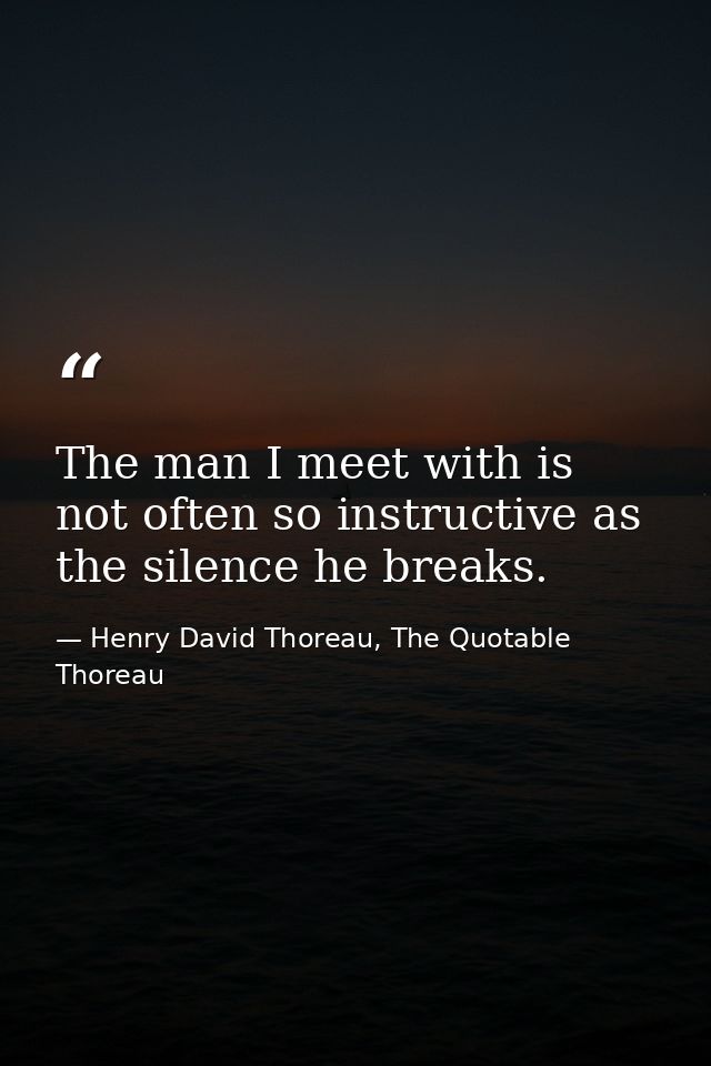 The man I meet with is not often so instructive as the silence he breaks. — Henry David Thoreau, The Quotable Thoreau